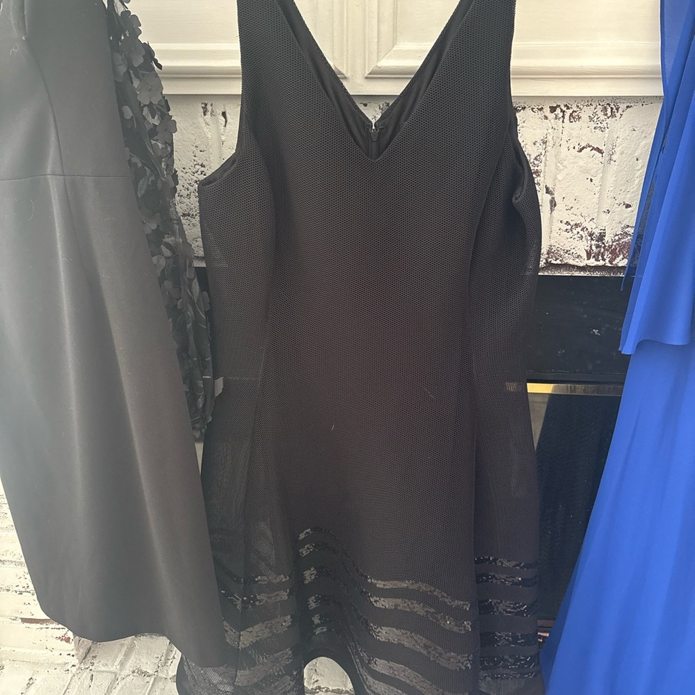 DKNY Black Backless Dress with Sheer Accents